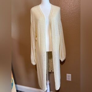 Mystree Cream Ivory Crochet Longline Sweater Cardigan M/L Boho Layering Long Big